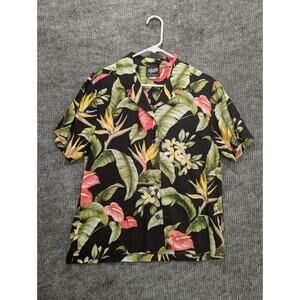 Shannon Marie Hawaiian Shirt Parrots Palms Rayon Island Aloha Top Size M